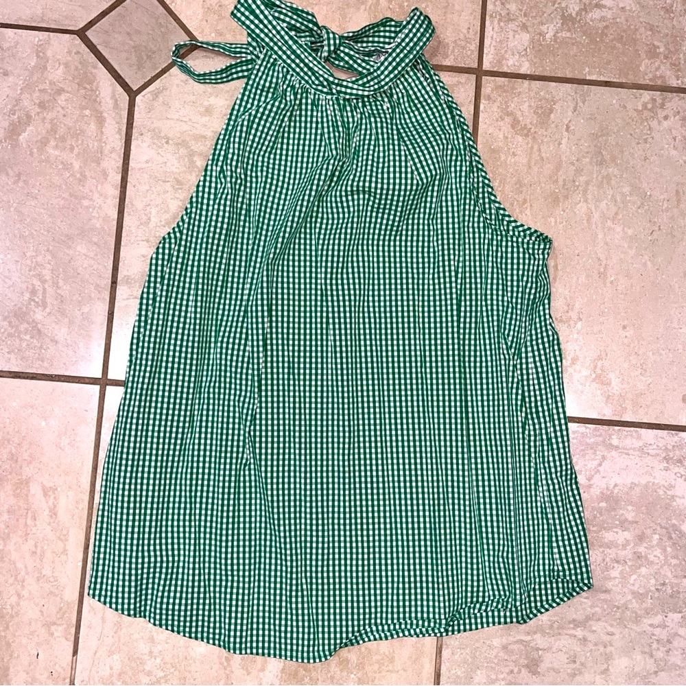 J. Crew Green and White Gingham Halter Top size 6 EUC